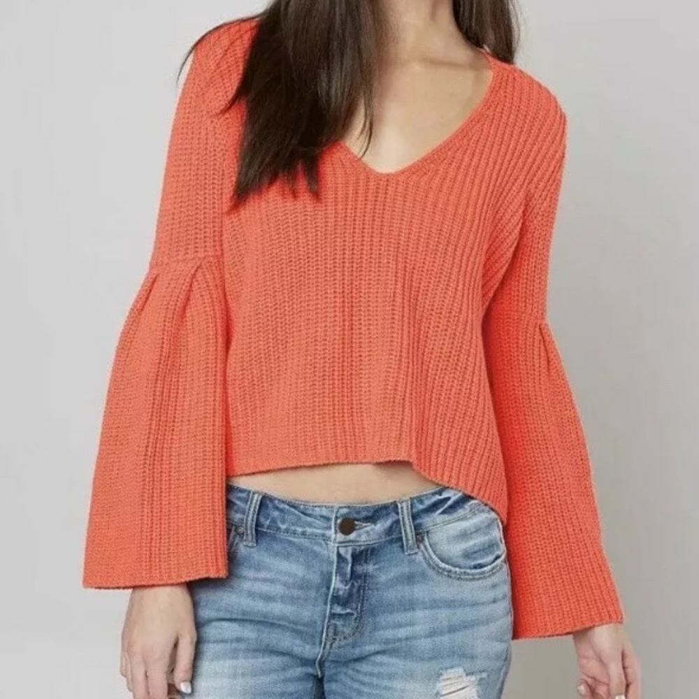 Free People coral damsel sweater size small
